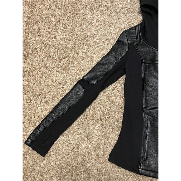 Blanc Noir Women's Asymetric Hooded Moto Jacket Faux Leather Black Size S - Picture 2 of 14